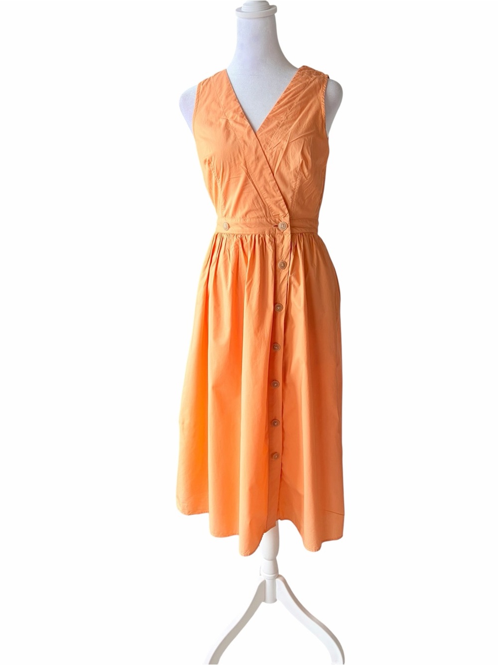 J. Crew Bright Orange Sleeveless Wrap-Front Midi Dress